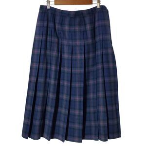 Pendleton Vintage Green Plaid Wool Pleated Skirt Size 16W Virgin Wool Womens